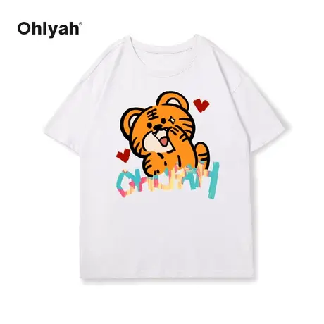 Ohlyah虎年虎虎生威短袖t恤女潮韩版ins超火bf宽松大码白色打底衫商品大图