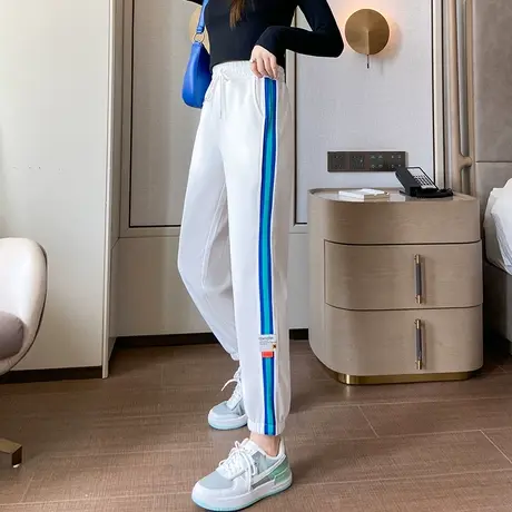 运动裤女束脚春秋小个子薄款显瘦宽松韩版2022年新款休闲白色卫裤图片