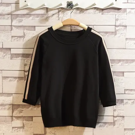 秋季2023款女薄款圆领冰丝针织衫女宽松韩版短款打底衫上衣t恤女商品大图