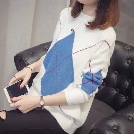 半高领网红毛衣女装新款宽松ins慵懒风套头秋冬季仿水貂绒上衣图片