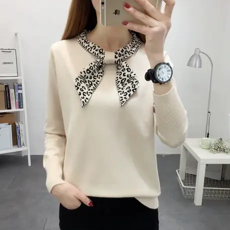 春款针织衫ins套头打底衫蝴蝶结宽松显瘦秋冬上衣女士毛衣女装商品大图