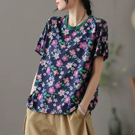 dza复古薄款纯棉打底短袖t恤女夏2022年新款漂亮体恤短款休闲上衣商品大图