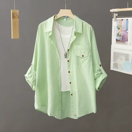 薄款纯棉防晒衣女长袖外套2023夏季新款韩版很仙防晒开衫外搭衬衫商品大图