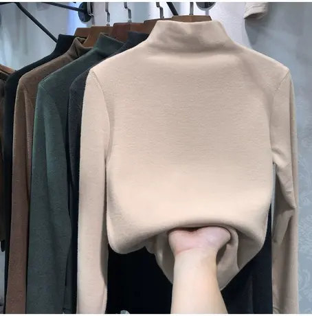 半高领j加绒小衫秋冬内搭2023新款洋气上衣外穿修身t恤女ins潮图片