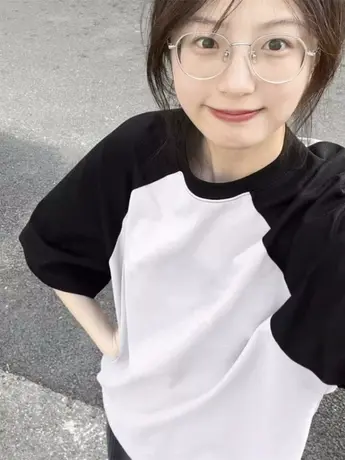 仿棉插肩短袖夏季新款拼接撞色t恤女宽松小众设计感洋气上衣ins潮图片