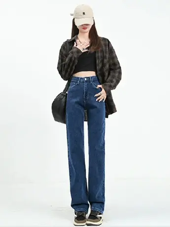 清仓捡漏韩版潮流显瘦宽松高腰直筒阔腿裤新款ins高街潮牛仔裤女商品大图