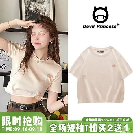 白色日系甜妹百搭学院风短款t恤女ins韩版小个子露脐纯棉短袖上衣商品大图