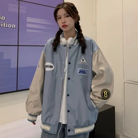 oversize工装外套女潮ins春秋薄款宽松欧美高街hiphop早秋棒球服图片