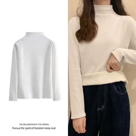 不倒绒半高领德绒打底衫秋冬2021新款内搭洋气修身保暖上衣chic潮商品大图
