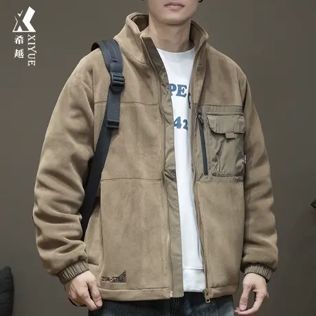 希越高级感羊羔绒外套男立领立领秋冬款男装棉衣男士大码工装棉服图片
