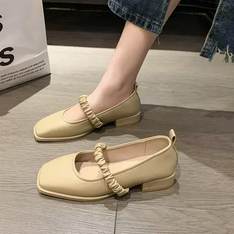 单鞋女夏季2023年新款晚晚风一脚蹬配裙子粗跟方头小众玛丽珍女鞋商品大图