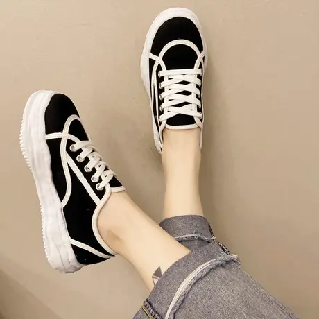 小香风女鞋夏季2023年新款舒适板鞋休闲厚底帆布鞋小白运动鞋女秋图片