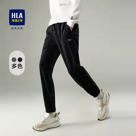 HLA/海澜之家灯芯绒休闲裤男直筒拼接抽绳系带松紧腰九分卫裤男商品大图