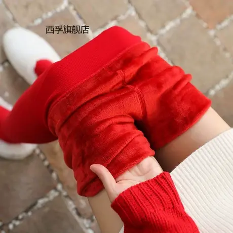 新娘结婚喜庆大红色连裤袜本命年女保暖裤秋冬加绒加厚外穿打底裤商品大图