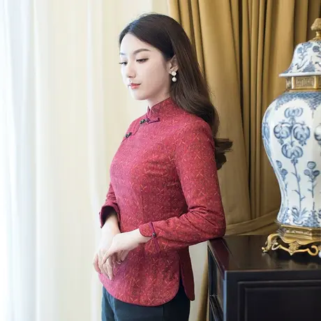 筠雅冬季唐装女棉袄棉衣棉服旗袍上衣年轻款长袖复古盘扣中式女装商品大图