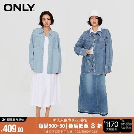 ONLY冬季新款宽松翻领长袖牛仔衬衫女*商品大图