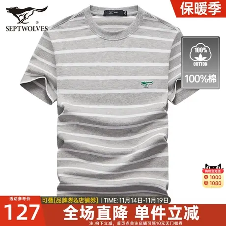 七匹狼男士短袖T恤2023夏季新款圆领绣花透气舒适体恤休闲男装潮图片