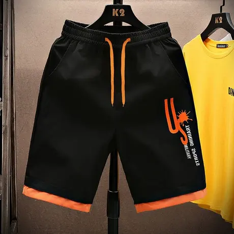 短裤男2023夏季新款宽松直筒五分休闲裤韩版潮流冰丝薄款运动马裤商品大图