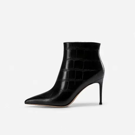 Nine West/玖熙2023年秋冬新款时装靴女尖头石头纹细高跟短靴图片