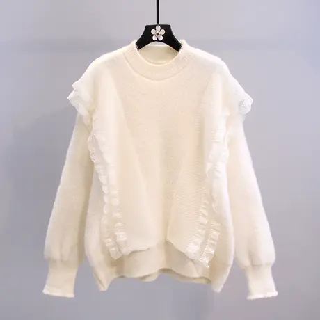 网纱拼接设计感小众仿貂绒毛衣女冬季2023新款宽松外穿洋气针织衫图片