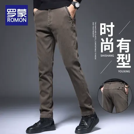 罗蒙2023秋冬季加厚休闲裤男士新款弹力商务西裤直筒修身显瘦裤子商品大图