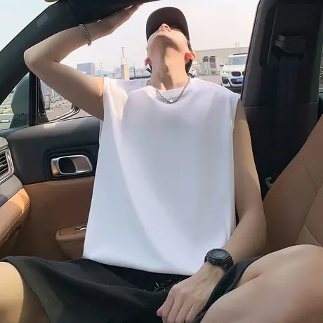 背心男夏季薄款纯棉纯色打底坎肩汗衫美式简约运动健身无袖t恤衫图片