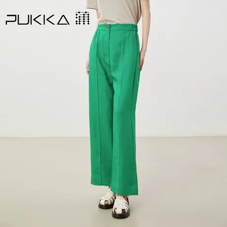 蒲PUKKA文艺原创女装2023新品纯亚麻垂坠色织宽松显瘦阔腿直筒裤商品大图