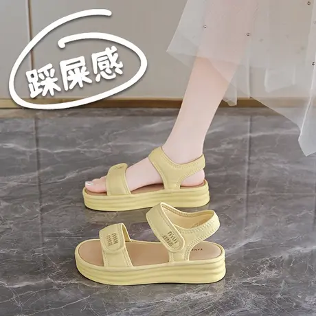 学生凉鞋女夏季2025新款魔术贴凉鞋舒适不累脚一字带配裙子沙滩鞋图片
