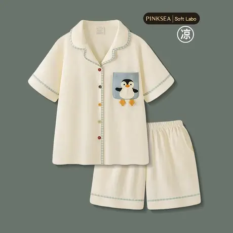 Pinksea睡衣女款夏可爱凉感纯棉短袖短裤企鹅套装夏季女士家居服图片
