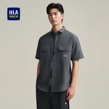HLA/海澜之家工装短袖休闲衬衫25春夏新时尚潮流提花宽松上衣男装商品大图