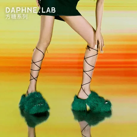 DAPHNELAB达芙妮方糖毛毛拖女夏2024新款可拆卸绑带凉拖鞋女外穿商品大图