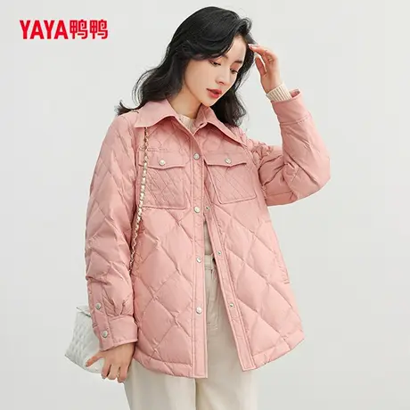 鸭鸭2023新品爆款女90绒小香风衬衫领羽绒服时尚优雅舒适外套J图片