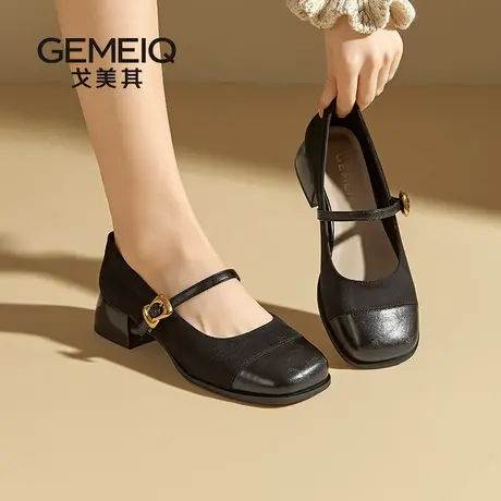 戈美其玛丽珍鞋女2025新款春季白色法式赫本风小皮鞋不累脚小跟鞋图片