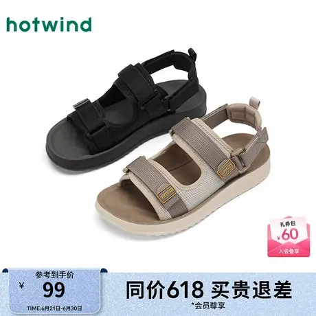 热风男鞋25夏新款男士时尚魔术贴户外休闲凉鞋轻便沙滩鞋商品大图
