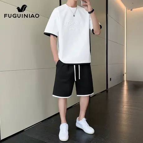 富贵鸟休闲运动套装男士2025年夏季新款短袖t恤五分裤搭配一套男商品大图