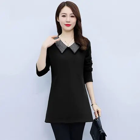 中长款胖mm打底衫女2023冬季新款加绒加厚长袖漂亮显瘦遮肚子小衫商品大图