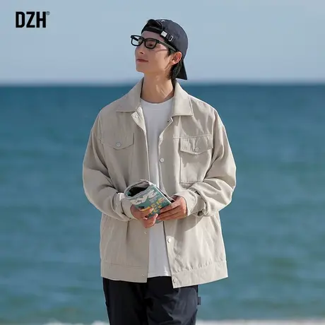 男士秋季灯芯绒外套男春秋杏色上衣休闲痞帅男装工装行政教练夹克商品大图