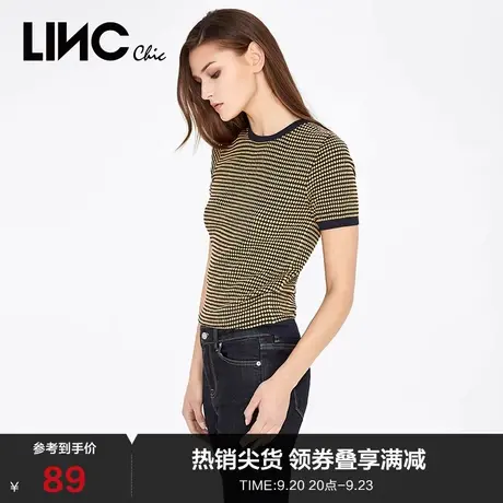 LINCCHIC金羽杰针织衫撞色提花波点套头针织衫女上衣911115商品大图