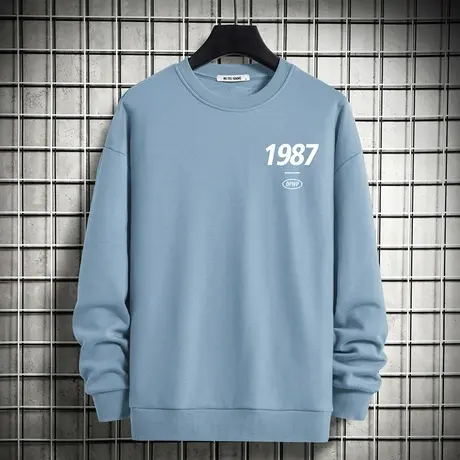 圆领卫衣男2023新款潮流字母印花加绒保暖套头无帽摇粒绒长袖t恤商品大图