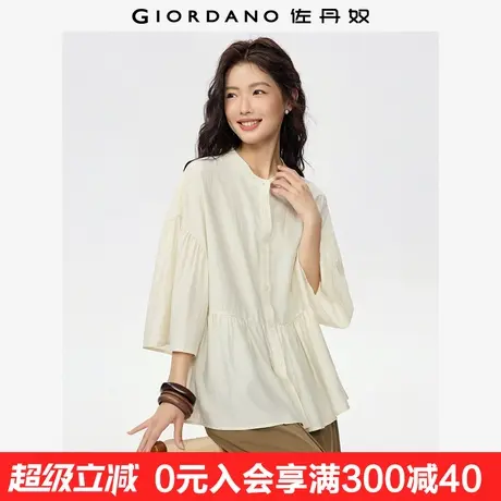 佐丹奴荷叶边衬衫女秋季新款小立领七分喇叭袖宽松娃娃衫13345851商品大图