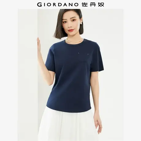 佐丹奴短袖T恤女夏新款简约纯棉U型领口袋短款休闲上衣女13324206商品大图