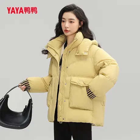 鸭鸭羽绒服女2023年冬季新短款加厚连帽简约百搭休闲保暖外套C商品大图