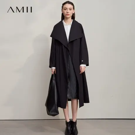 Amii【英伦极简风】25秋简约通勤长款款翻领风衣外套女高级感风衣商品大图