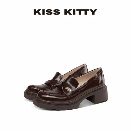 KISSKITTY乐福鞋女2025新款英伦风厚底棕色头层牛皮真皮小皮鞋图片