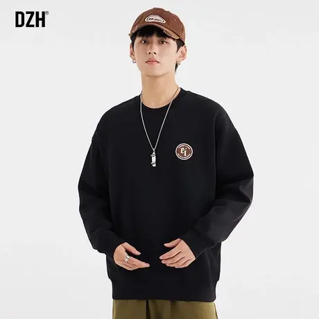 男士黑色重磅卫衣男圆领春秋长袖上衣2023新款宽松打底衫休闲外套商品大图