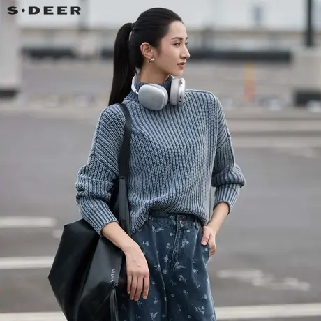 sdeer圣迪奥冬季女装个性罗纹高领肌理宽松针织衫S24483516商品大图