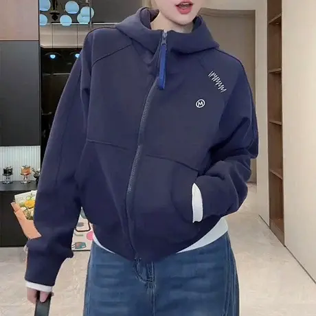 字母刺绣连帽卫衣棒球服外套女春秋季2025新款小个子休闲百搭上衣商品大图