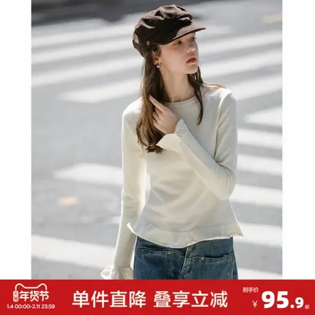 唐狮2026春秋女圆领净色袖口下摆细节打底衫内搭上衣女春秋可外穿图片