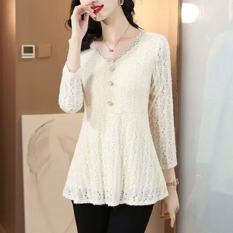 蕾丝打底衫内搭女款秋装2023年新款高级感加绒秋冬中长款长袖上衣图片