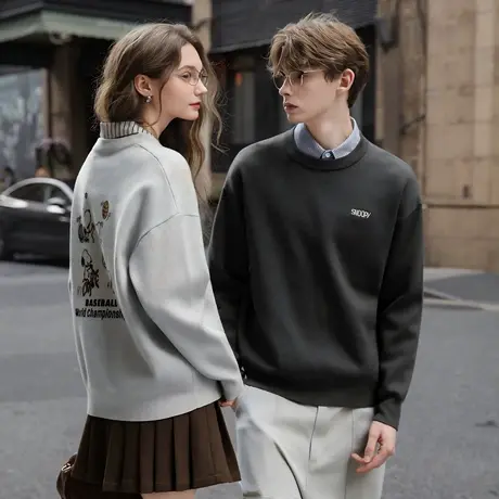 【史努比联名款】唐狮秋冬季新款情侣毛衣男女卡通风可爱印花TM图片